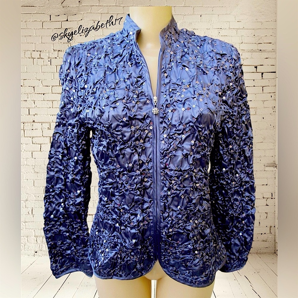 MSK Shiny, Purple Sequin Zip-up Women’s Coat Jacket, M